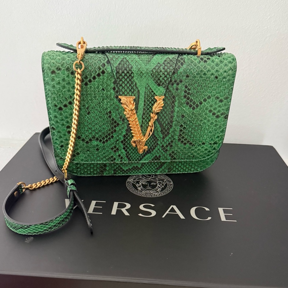 Versace Versus snake leather green bag